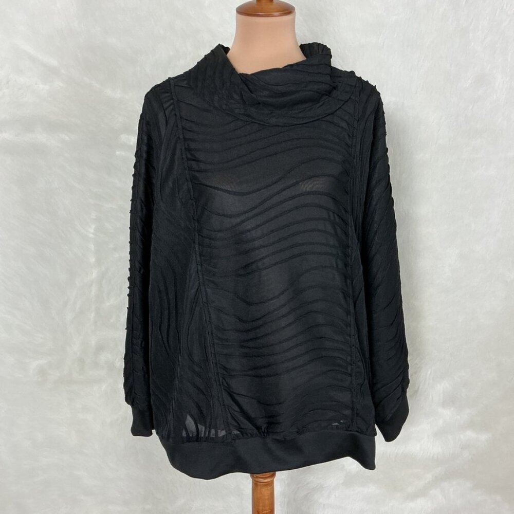 Moonlight Y & S Fashion Sheer Pleated Black Cowl Neck Long Sleeve Blouse M